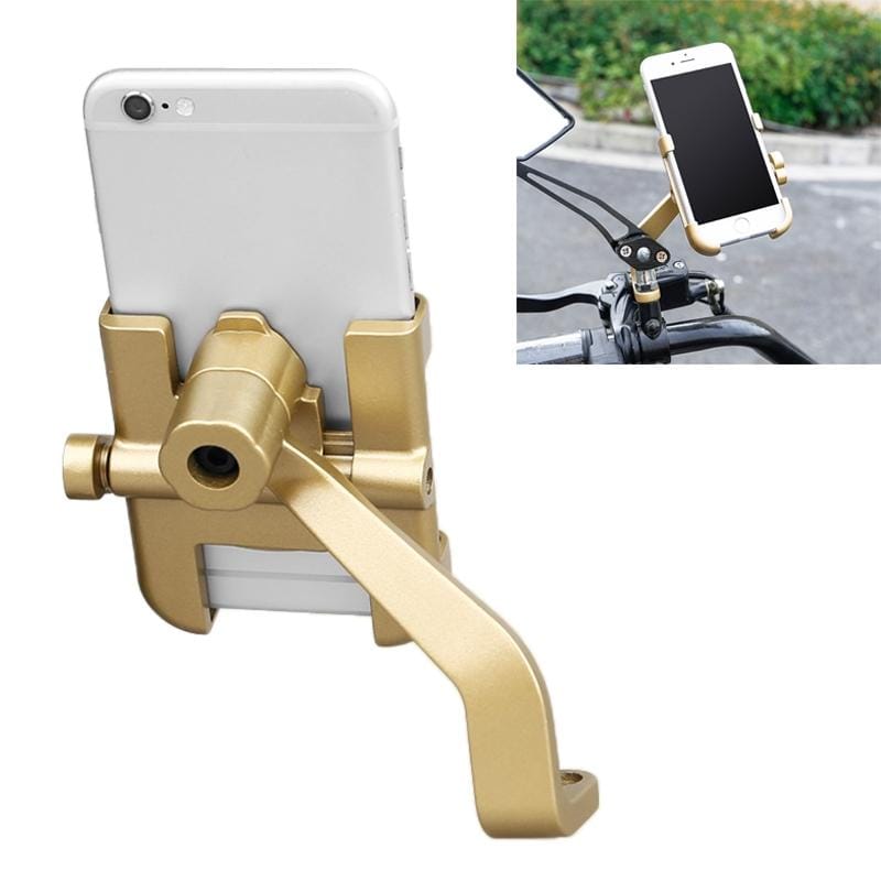 Motorcycle Rear View Mirror Aluminum Alloy Phone Bracket, Suitable for 60-100mm Device (Gold)