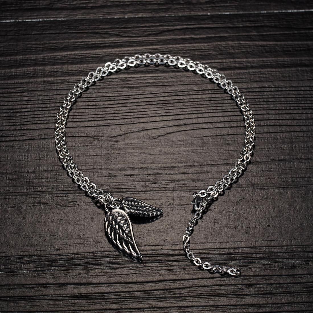 OPK 1691 Personality Men Feather Necklace Titanium Steel Angel Wing Pendant Necklace (Pendant + Chain)