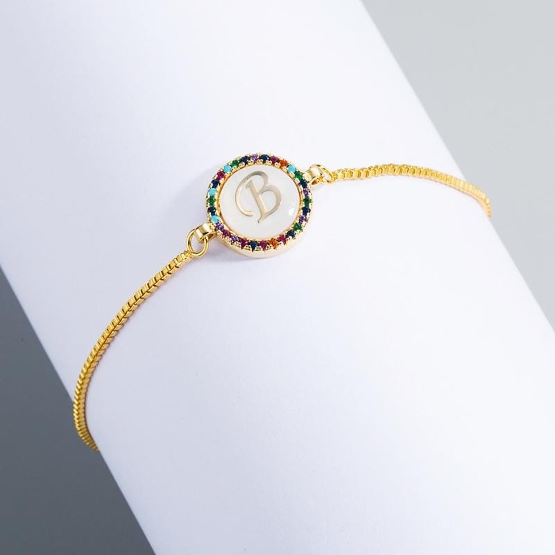 English Letter Bracelet Couple Girlfriends DIY Bracelet Men Women Micro Inlaid Zircon Rainbow Bracelet (B)