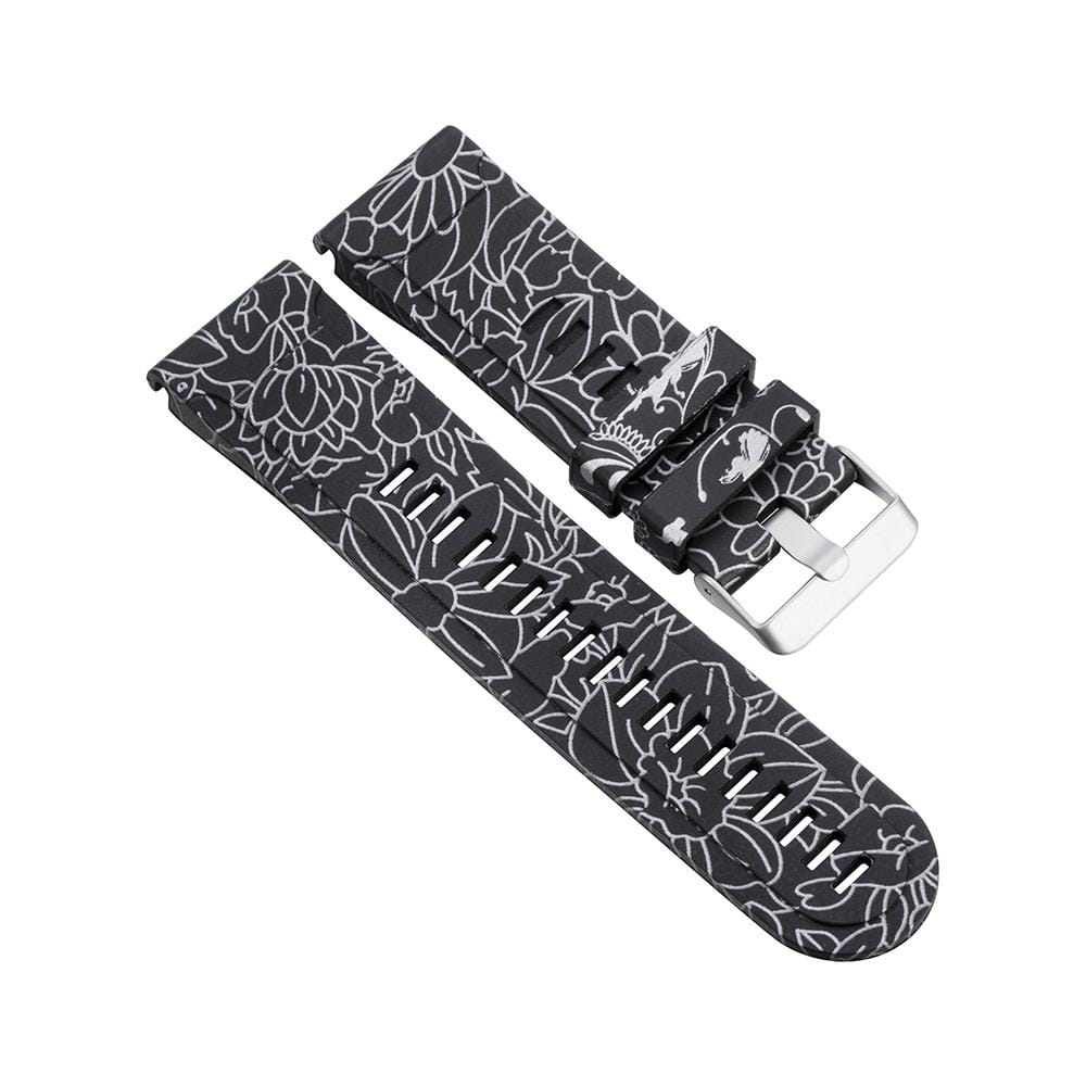 For Garmin Fenix 5X  / Fenix3 / Fenix3 HR Silicone Replacement Wrist Strap Watchband (Black White Flowers)