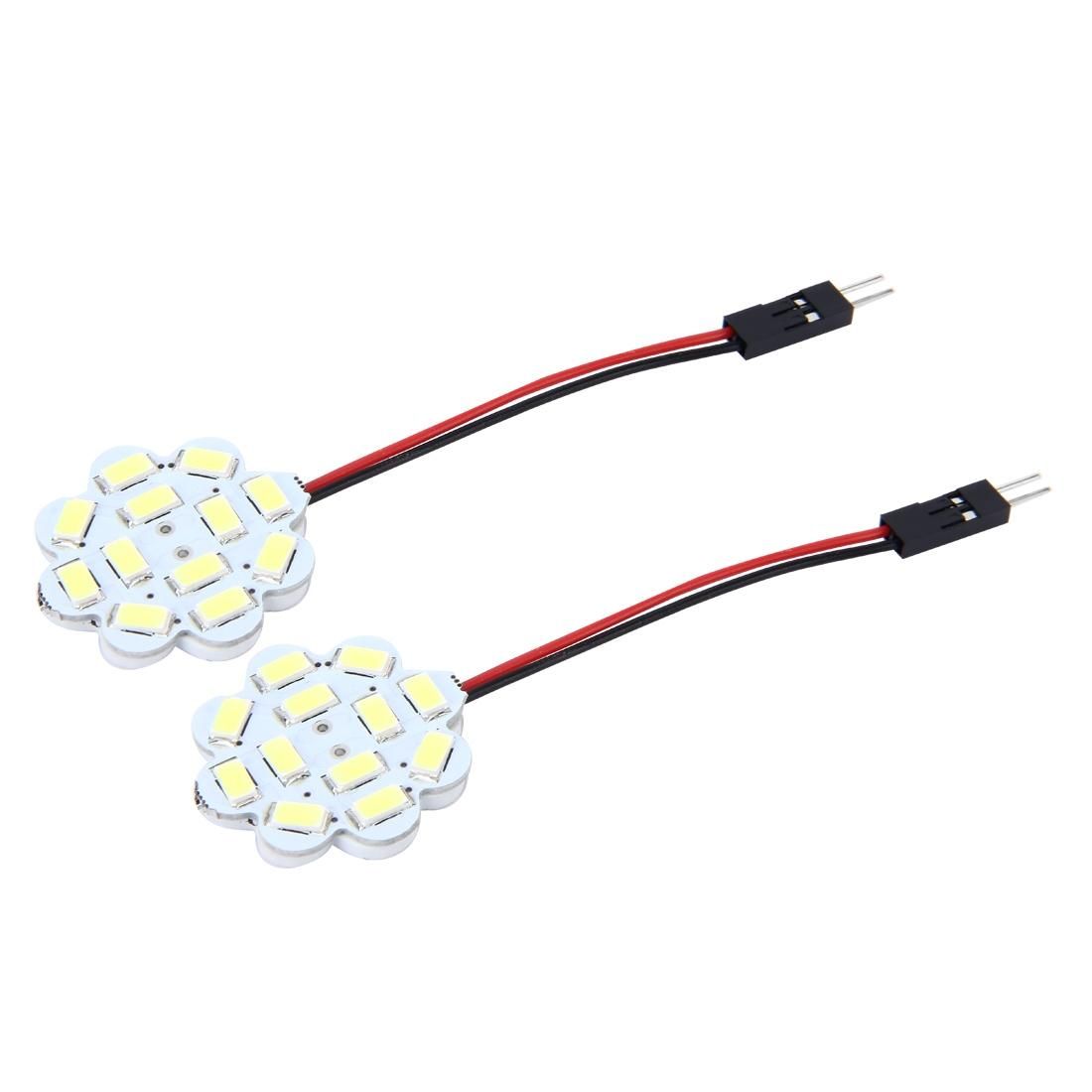 2 PCS 3W 200 LM 6000K Flower Shape Car Auto Interior Doom Reading Light with 12 SMD-5630 LED Lamps Bicuspid and T10 Adapter Cable, DC 12V (White Light)