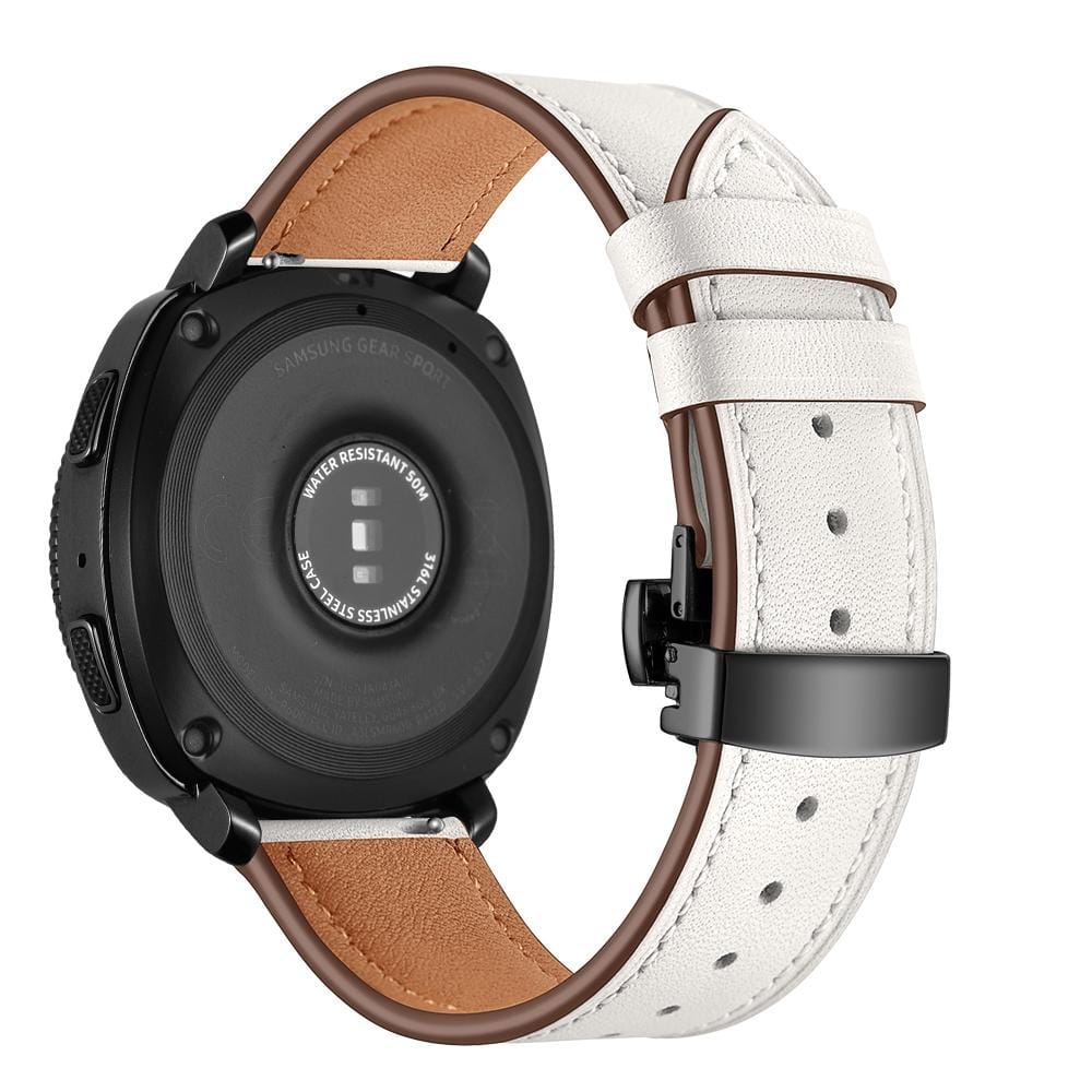 22mm For Huawei Watch GT2e / GT2 46mm Leather Butterfly Buckle Strap Black Button (White)