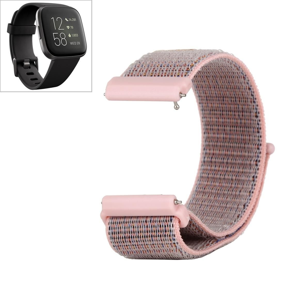 For Fitbit Versa / Versa 2 Nylon Watchband with Hook and Loop Fastener (Pink)