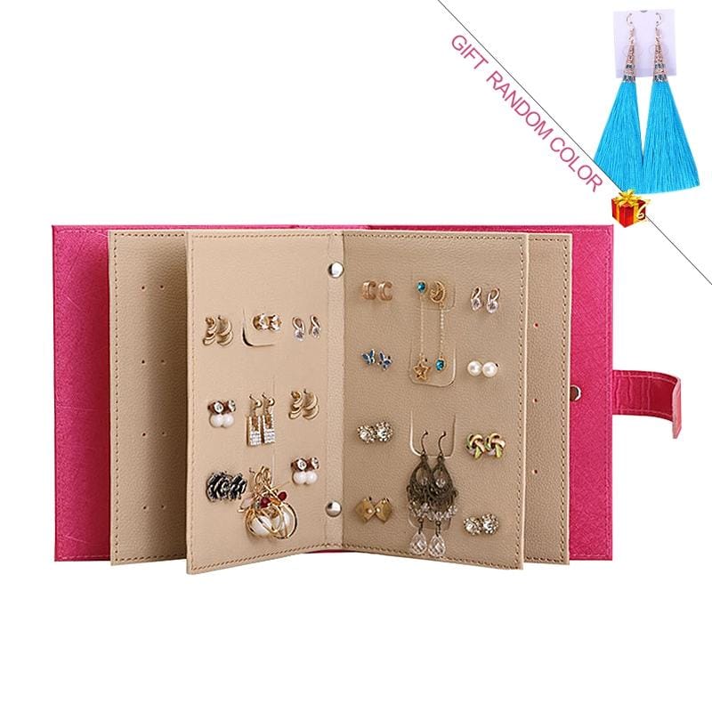 Portable PU Leather Storage Box Necklace Jewelry Display Box Organizer (Pink)