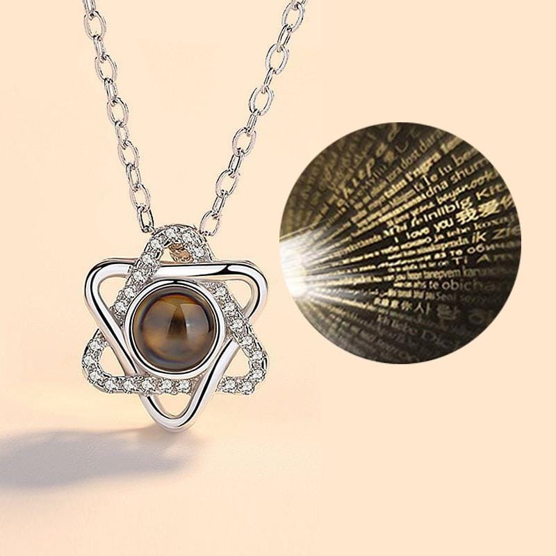 100 Language I Love You Projective Girl Six Pointed Star Pendant Necklace Jewelry (Silver)