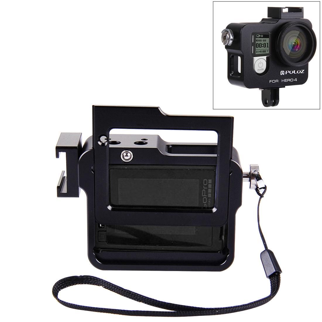PULUZ Housing Shell CNC Aluminum Alloy Protective Cage with Insurance Frame & UV Lens & Lens Cap for GoPro HERO4 (Black)