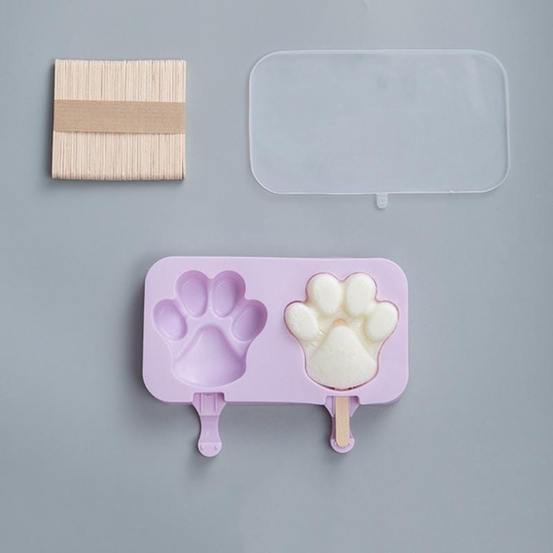 Silicone Cartoon Children Homemade Popsicle Ice Cream Mold Set with Wooden Sticks (Cat Claw)