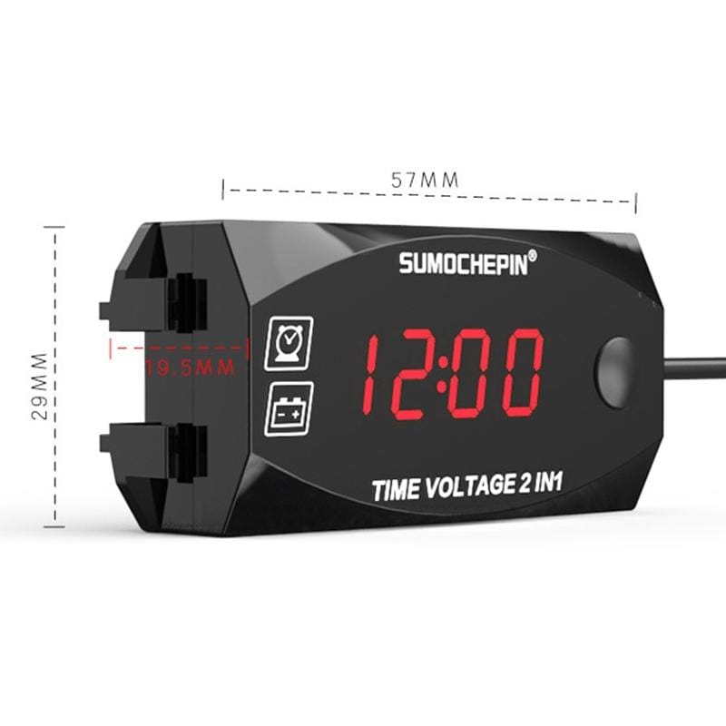 Motorcycle Multi-functional 2 in 1 Digital Display Voltmeter + Electronic Clock, 6-30V IP67