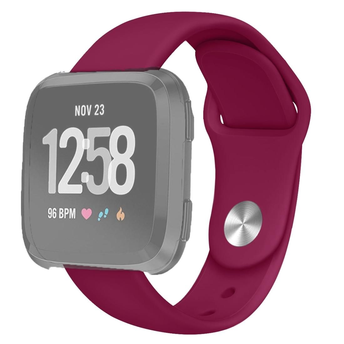 For Fitbit Versa 2 / Fitbit Versa / Fitbit Versa Lite Solid Color Silicone Replacement Strap Watchband, Size:L (Wine Red)