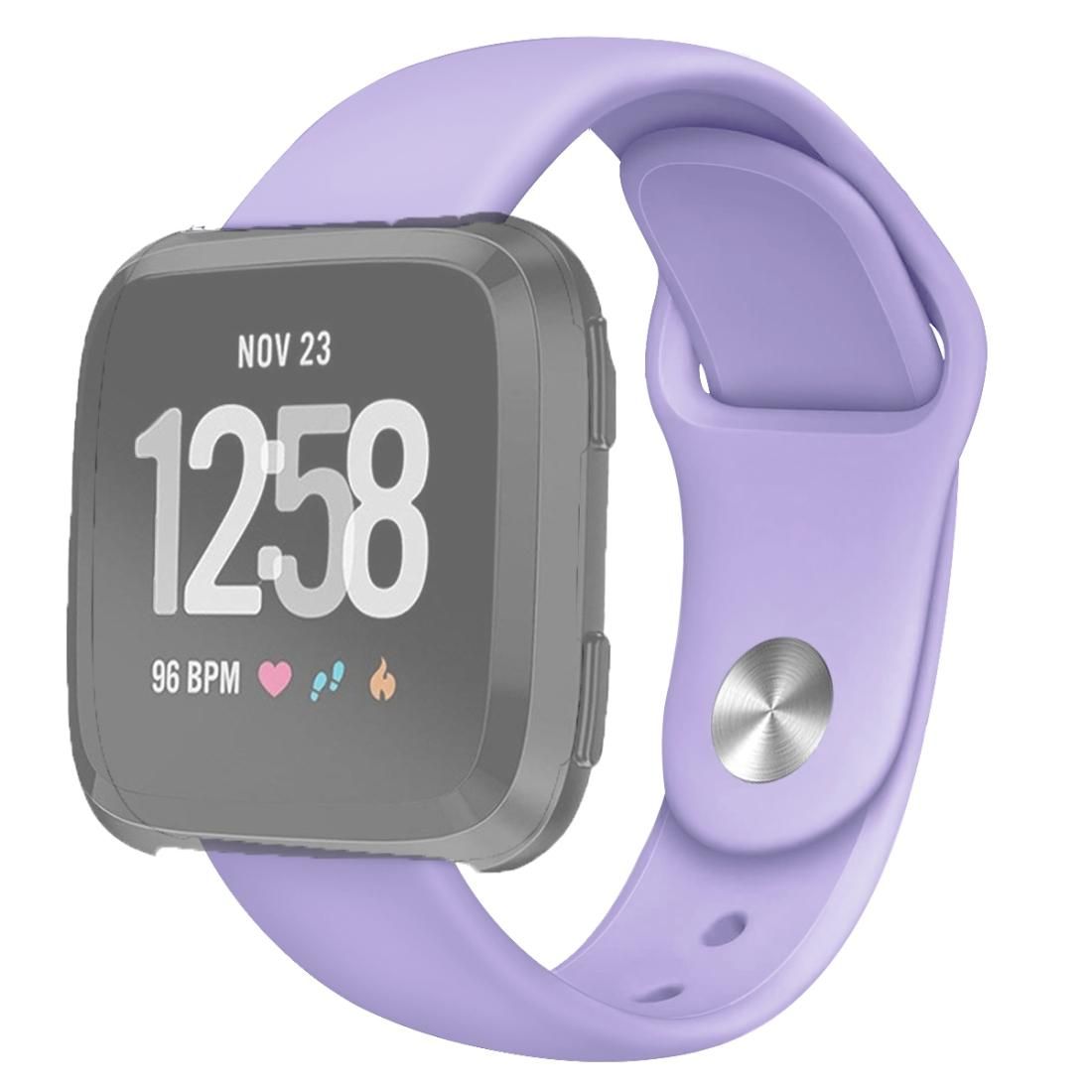 For Fitbit Versa 2 / Fitbit Versa / Fitbit Versa Lite Solid Color Silicone Replacement Strap Watchband, Size:S (Pink Purple)