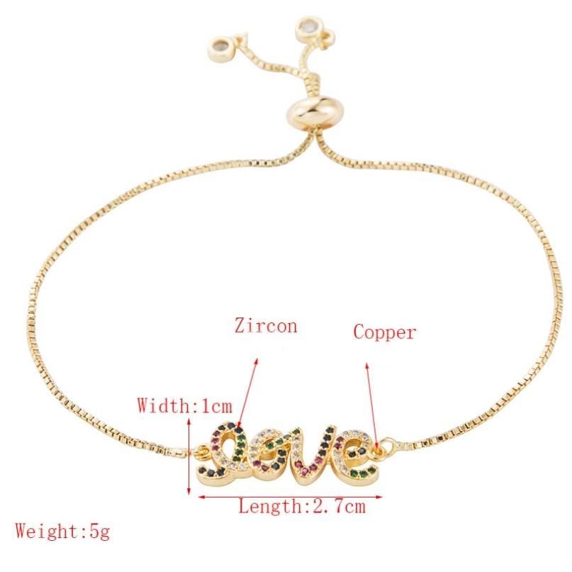 Letter LOVE All Copper Female Bracelet Colorful Zircon Bracelet