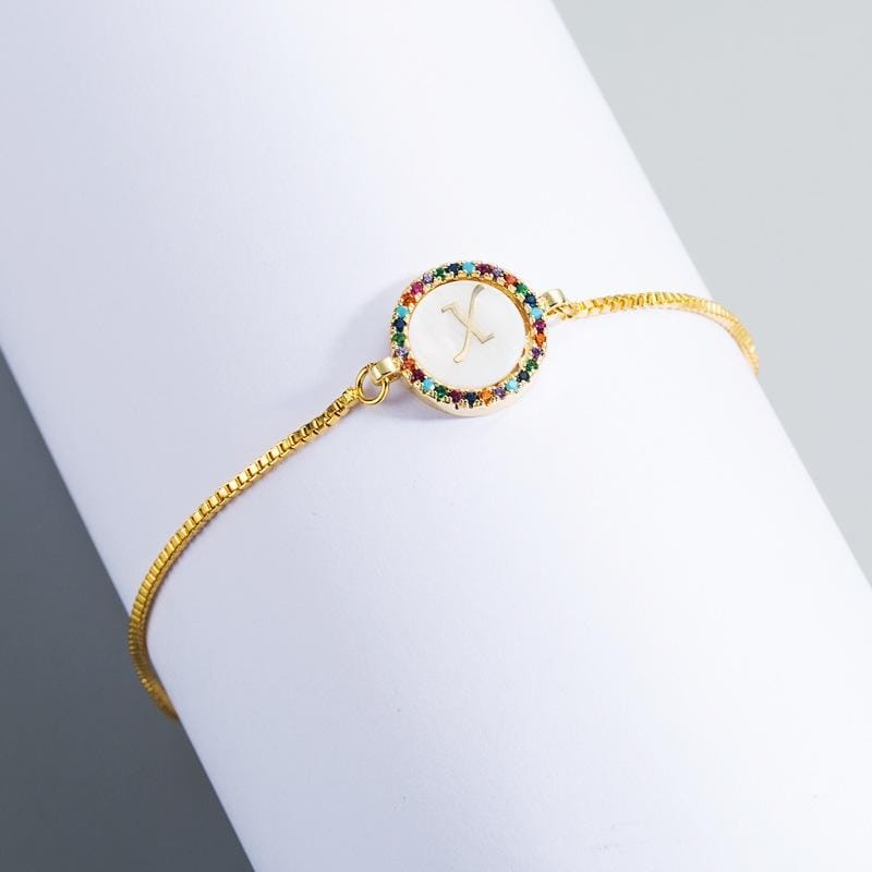 English Letter Bracelet Couple Girlfriends DIY Bracelet Men Women Micro Inlaid Zircon Rainbow Bracelet (X)
