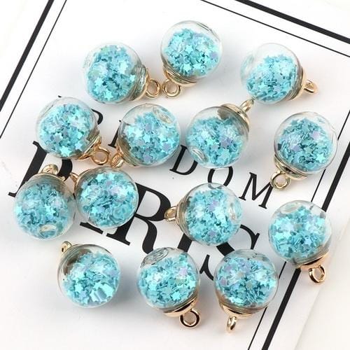 50pcs 16mm Colorful Transparent Glass Ball  Star Charms Pendant (Blue)
