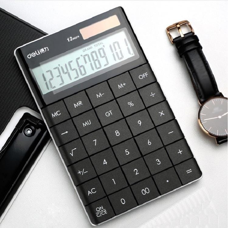 Deli 1589 Solar Large Button Calculator Office Business Colorful Portable Tablet Calculator (Black)