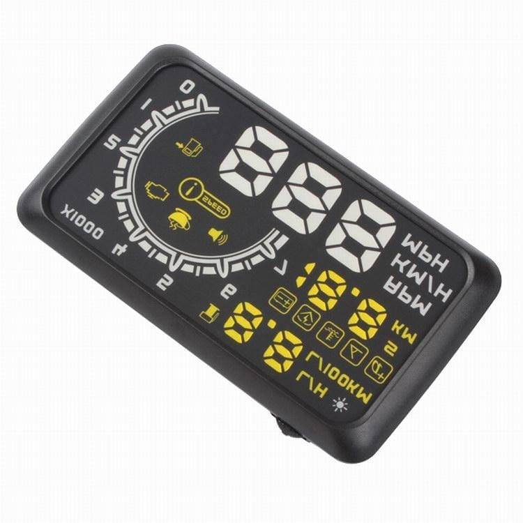W02 5.5 inch Car OBDII HUD Warning System Vehicle-mounted Head Up Display Projector with LED, Support Fuel Consumption & Over Speed Alarm & Water Temperature