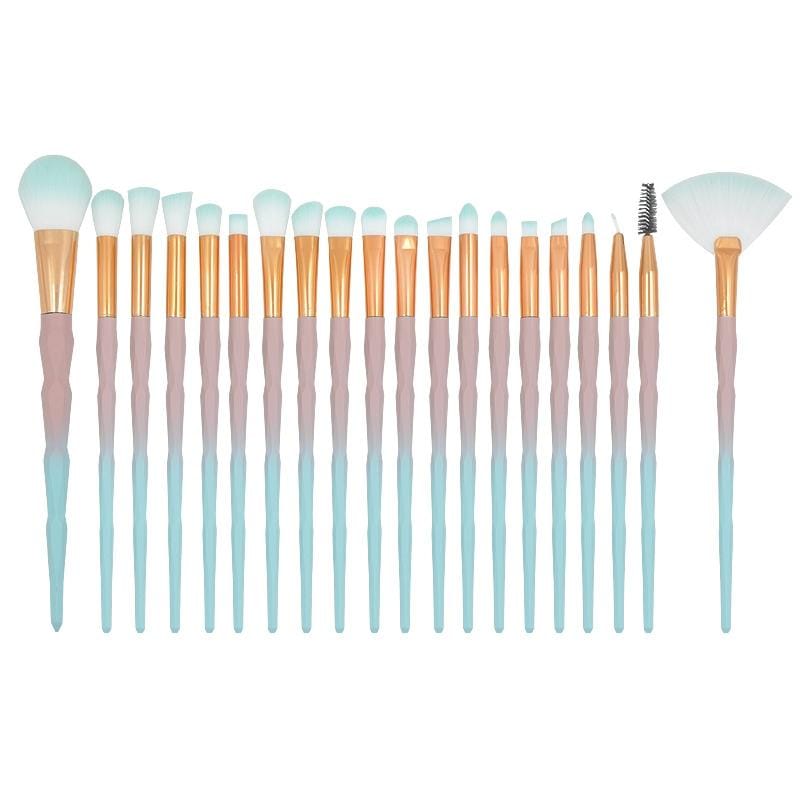 20 in 1 Diamond Handle Eye Brush Multi-functional Makeup Brush, Pink+Blue Handle and Sky Blue Brush (Style4)