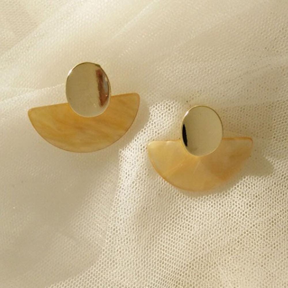 Geometric Acrylic Big Fan Shaped Clip Earing Jewelry for Women (Yellow Clip earring)