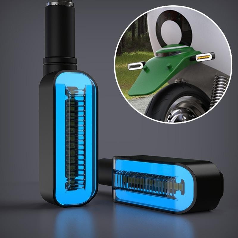 2 PCS D12V Motorcycle LED Waterproof Dynamic Blinker Side Lights Flowing Water Turn Signal Light with Handle (Blue Light)