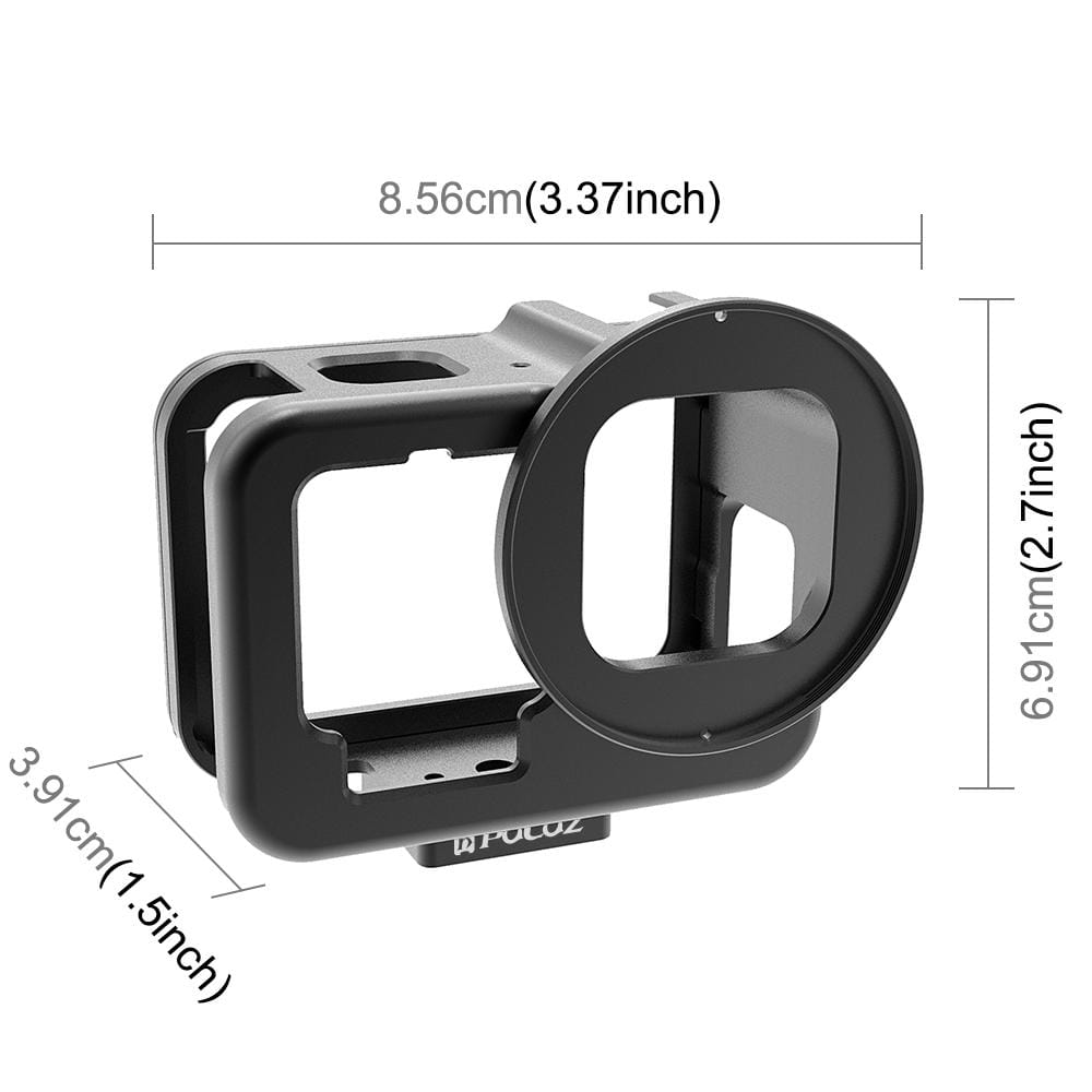 PULUZ for GoPro HERO9 Black Thin Housing Shell CNC Aluminum Alloy Protective Cage with Insurance Frame & 52mm UV Lens (Black)