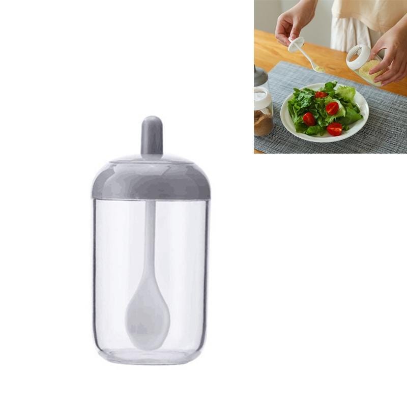 Household Simple Kitchen Round Seasoning Jar with Spoon (White)