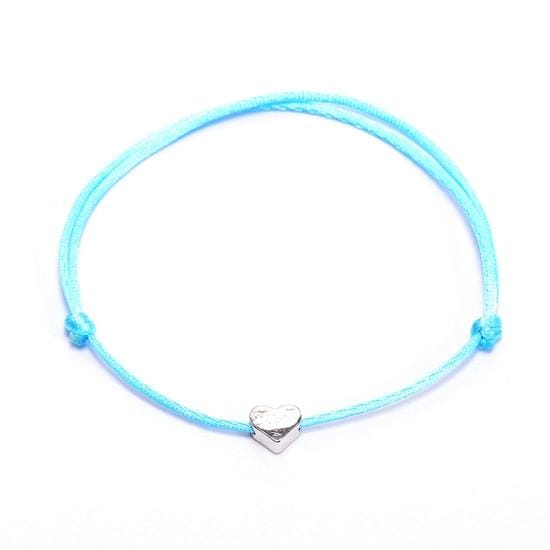 Handmade Rope Adjustable String Lucky Heart Bracelet (Blue-Silver)