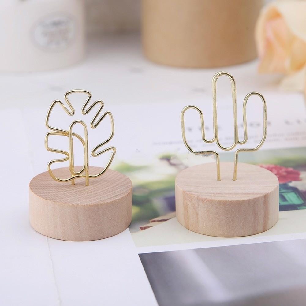 Photo Clip Card Note Clamp Round Wooden Base Iron Note Storage Holder, Type:Cactus