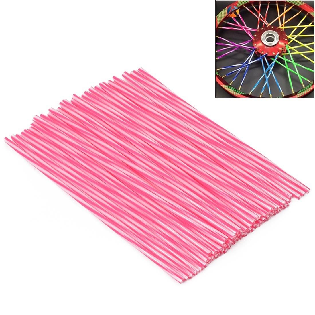 72 PCS Plastic Wheel Modified Spoke Wraps Skins Coat Trim Cover For Pipe Motorcycle Motocross Bike (Pink+White)