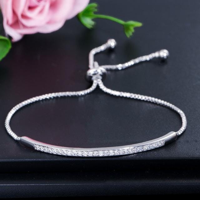 Adjustable Exquisite Hand Jewelry Micro-inlaid Zircon Shiny Single Row Curved Aracelet (platinum)