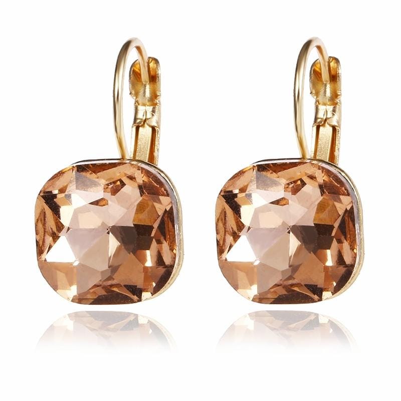 Women Fashion Color Square Stud Earrings Crystal Rhinestone Earring (Champagne)