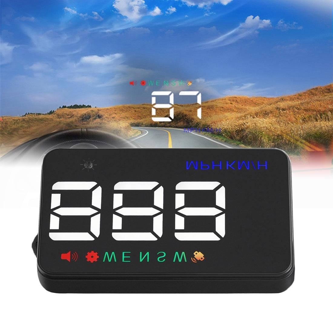 Geyiren A5 HUD 3.5 inch Car Head Up Display with GPS System, Two Mode Display, Light Sensors, KM/h MPH Speed, Compass, Speed Alarm (Black)