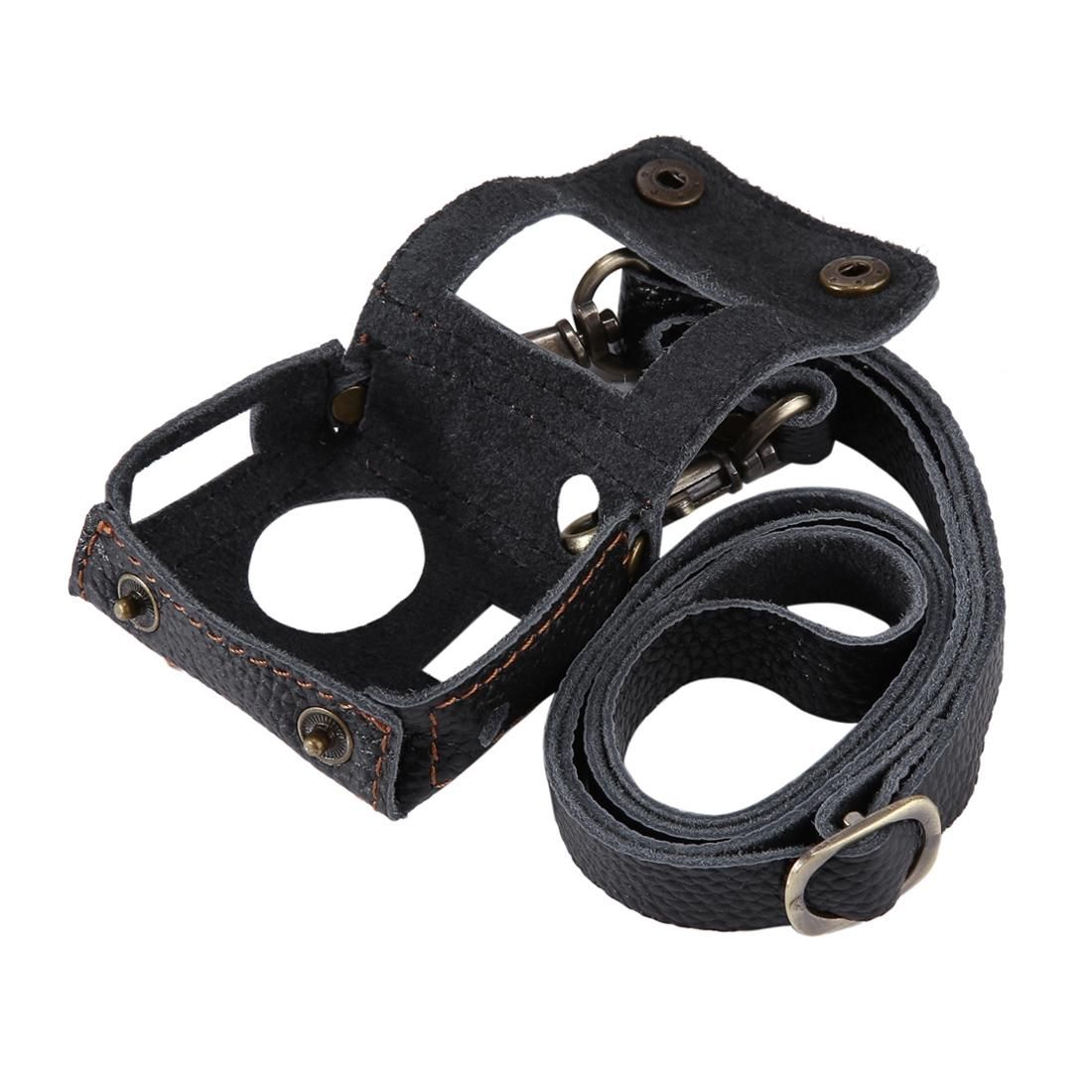 PULUZ for GoPro HERO4 Litchi Texture Genuine Leather Housing Case with Set Key Hole & Neck Strap & 40.5mm UV Lens (Black)
