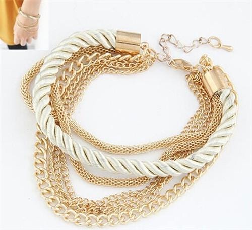 Fashion Multilayer Charm Bracelet Exaggerated Handwoven Rope Bracelet (White)
