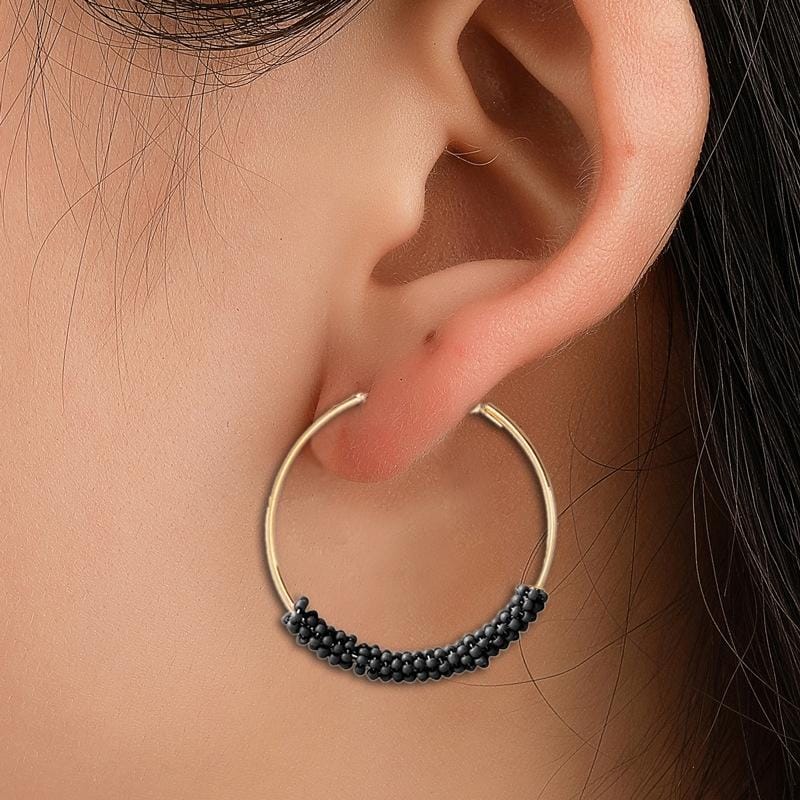 Women Hoop Earrings Ethnic Vintage Bead Boho Earrings Statement Jewelry (black)