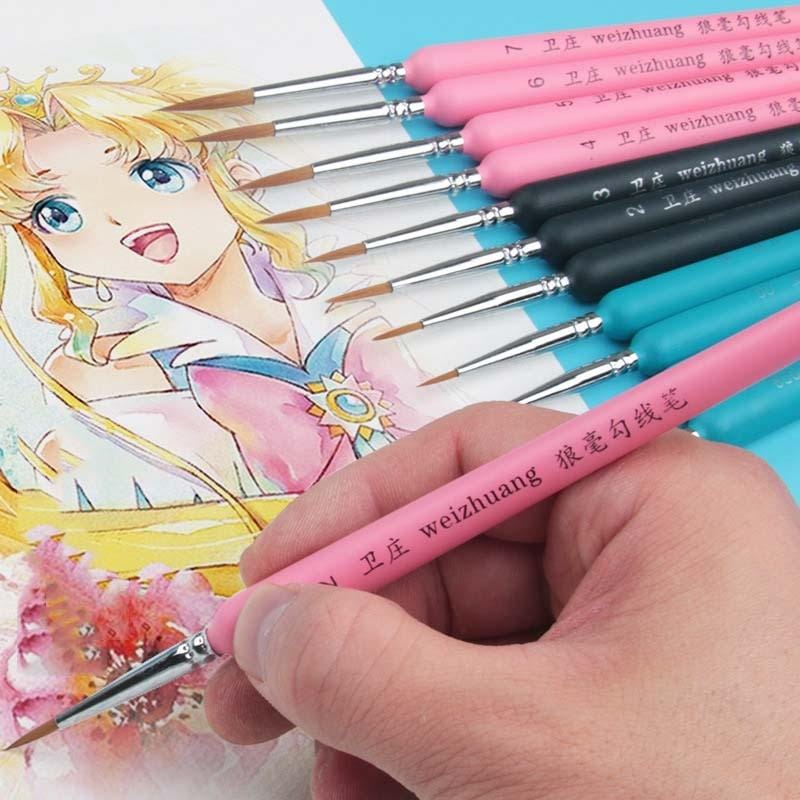 10 PCS 7 WeiZhuang Hook Line Pen Painting Hand-painted Watercolor Wolf Mint Hook Line Pen Painting Stroke Thin Line Brush, Color:Dark Blue