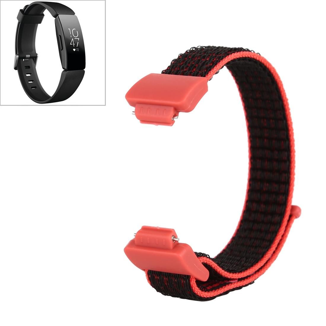 For Fitbit Inspire/ Inspire HR Nylon Watchband with Hook and Loop Fastener (Red Black)