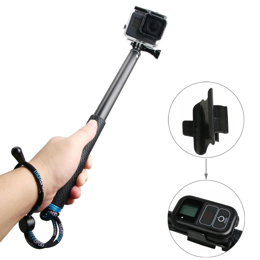 Handheld Aluminium Extendable Pole Monopod with Screw & Strap & Remote Control Buckle for GoPro HERO5 Session /5 /4 Session /4 /3+ /3 /2 /1, Xiaoyi Sport Cameras, Adjustment Length: 36-110cm (Blue)