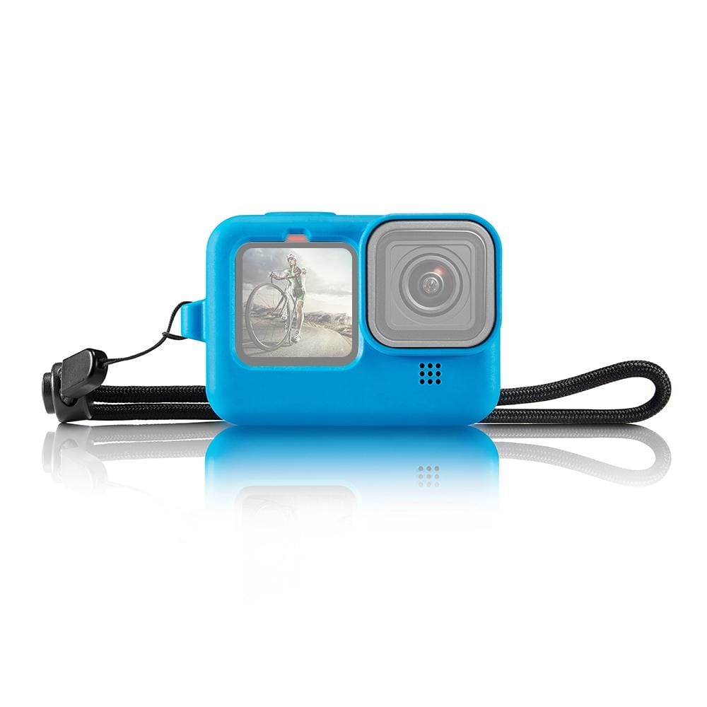 PULUZ for GoPro HERO9 Black Silicone Protective Case Cover with Wrist Strap & Lens Cover (Blue)