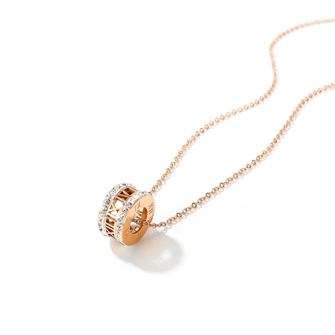 OPK 1672 Diamond-studded Numerals Pendant Necklace All-match Titanium Steel Clavicle Chain