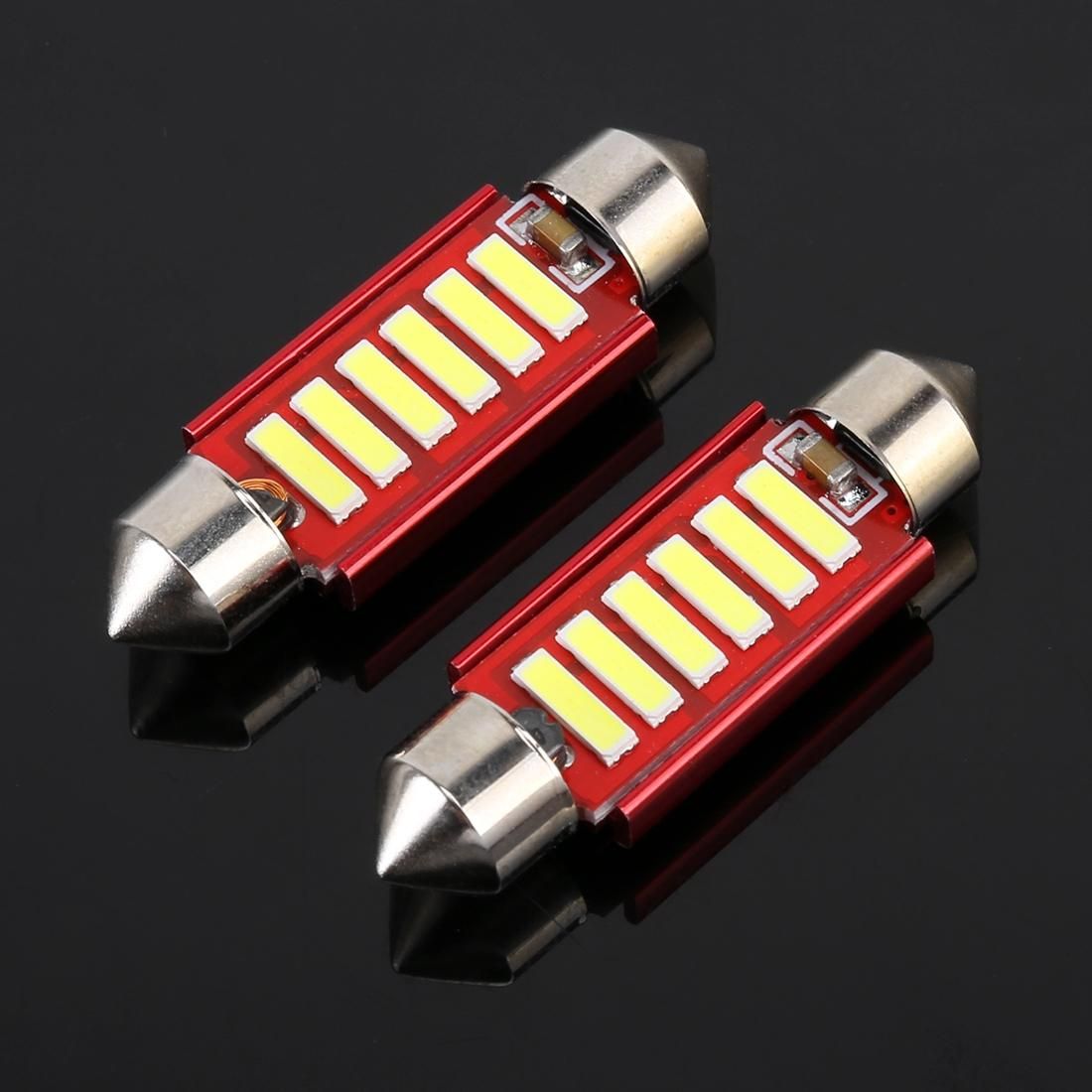 2 PCS 2W 100 LM 6000K 39MM 6 SMD-7020 LEDs Bicuspid Port Decoding Car Dome Lamp LED Reading Light, DC 12V, White Light (Red)