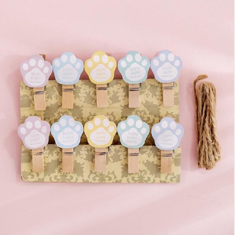 2 PCS Cartoon Hanging Photo Wall Decoration Hemp Rope Creative Colorful Wooden Clip (Paw)