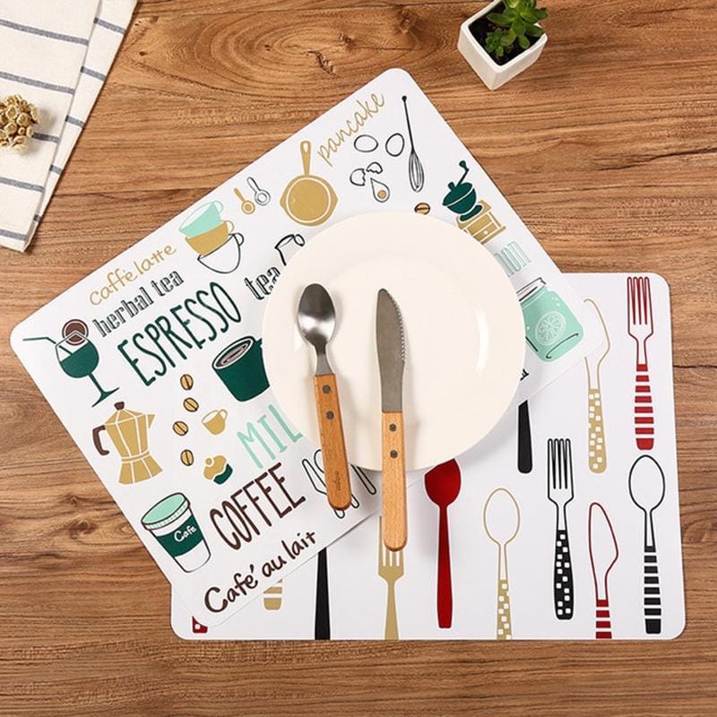 2 PCS Cartoon Non-slip Placemat Simple Printed Household Plastic Insulation Pad Waterproof and Heat-resistant Bowl Mat (Beige Red)