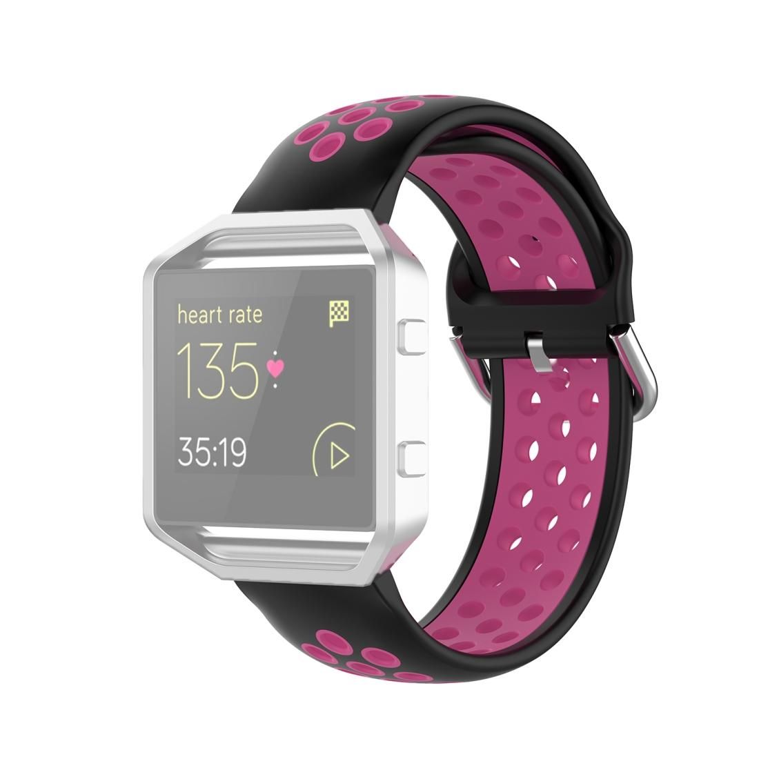 For Fitbit Versa 2 / Versa / Versa Lite / Blaze 23mm Sports Two Colors Silicone Replacement Strap Watchband (Black Rose Red)