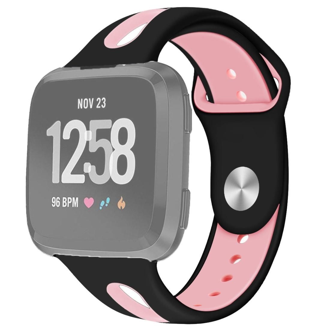 For Fitbit Versa 2 / Fitbit Versa / Fitbit Versa Lite Two Colors Silicone Replacement Strap Watchband, Size:L (Black Pink)