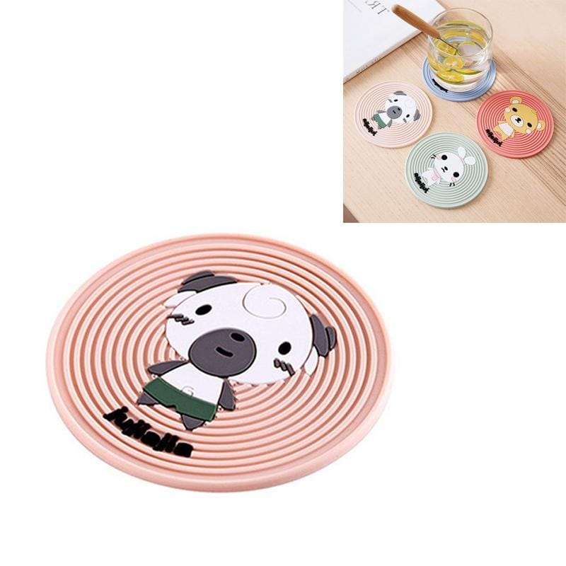 2 PCS Cartoon Animal Pattern Silicone Insulation Pad Placemat Home Anti-scalding Casserole High Temperature Potholder Heat-resistant Coaster, Size:S (Pink)