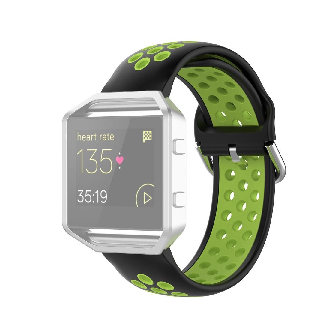 For Fitbit Versa 2 / Versa / Versa Lite / Blaze 23mm Sports Two Colors Silicone Replacement Strap Watchband (Black Lime)