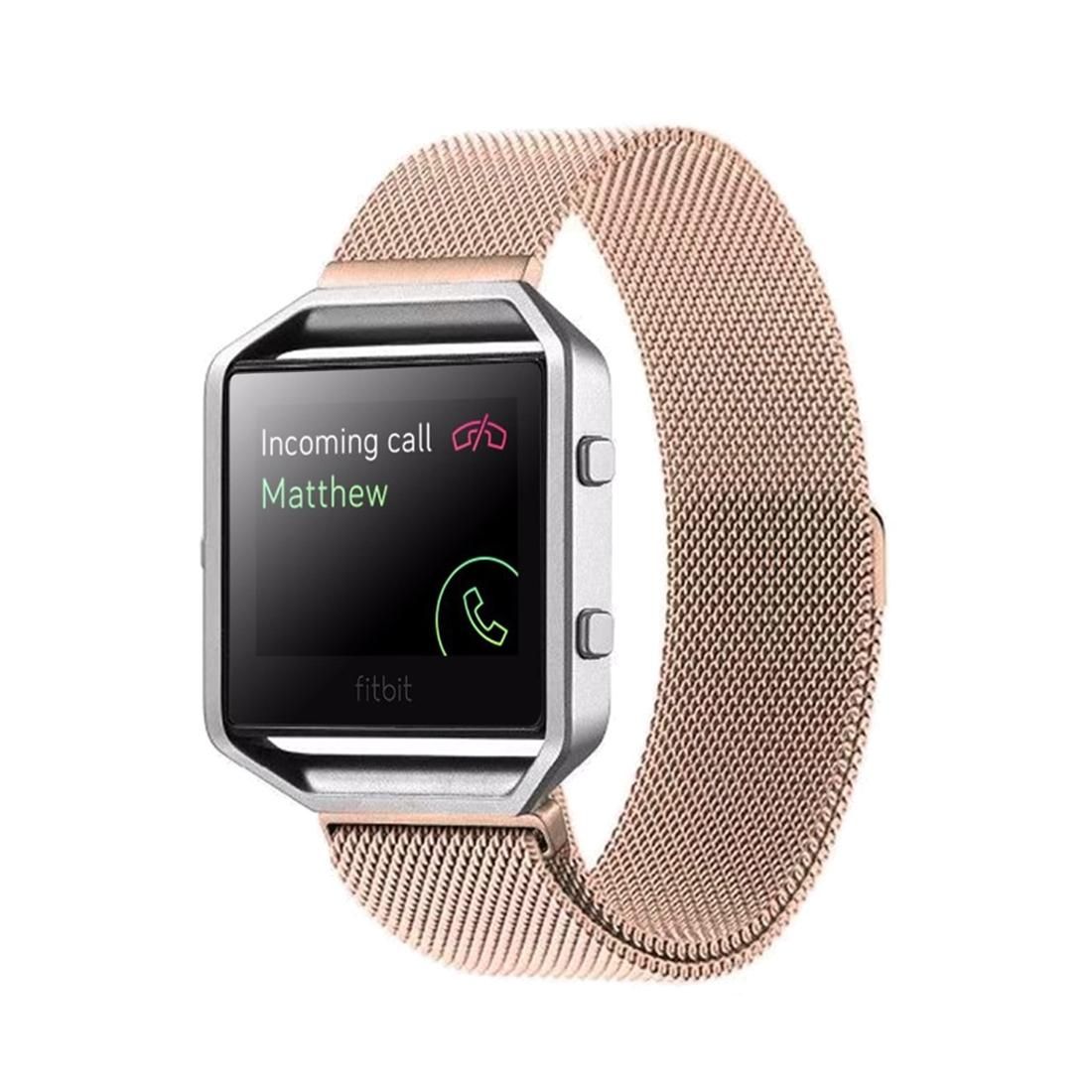 For Fitbit Blaze Watch Loop Magnetic Closure Clasp Stainless Steel Watchband (Rose Gold)