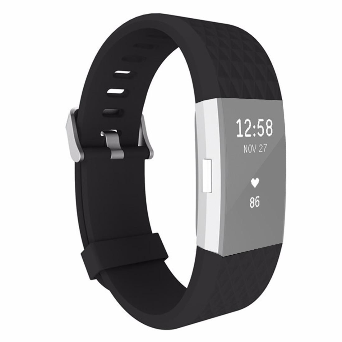 For Fitbit Charger 2 Bracelet Watch Diamond Texture TPU Watchband, Full Length: 23cm (Black)