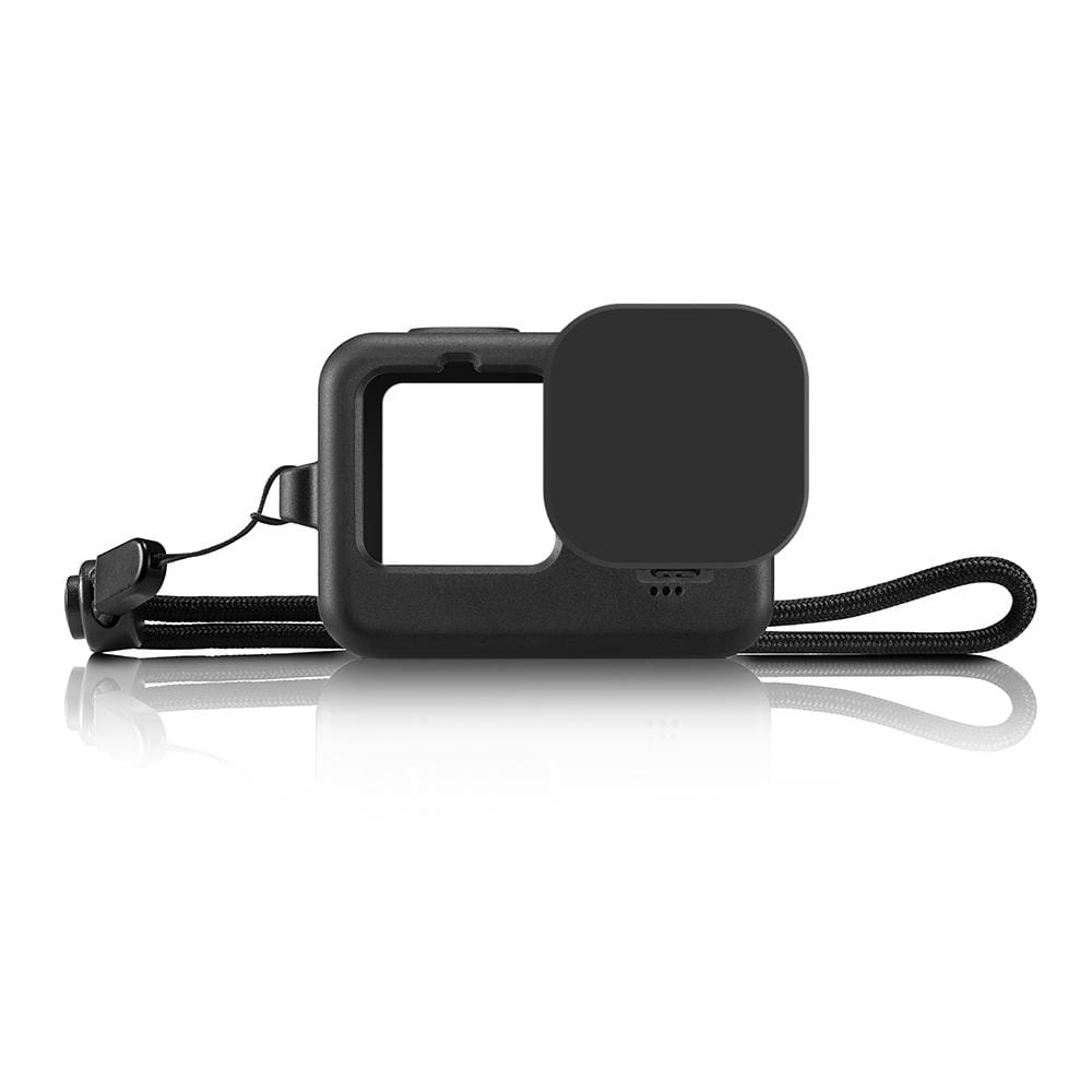 PULUZ for GoPro HERO9 Black Silicone Protective Case Cover with Wrist Strap & Lens Cover (Black)