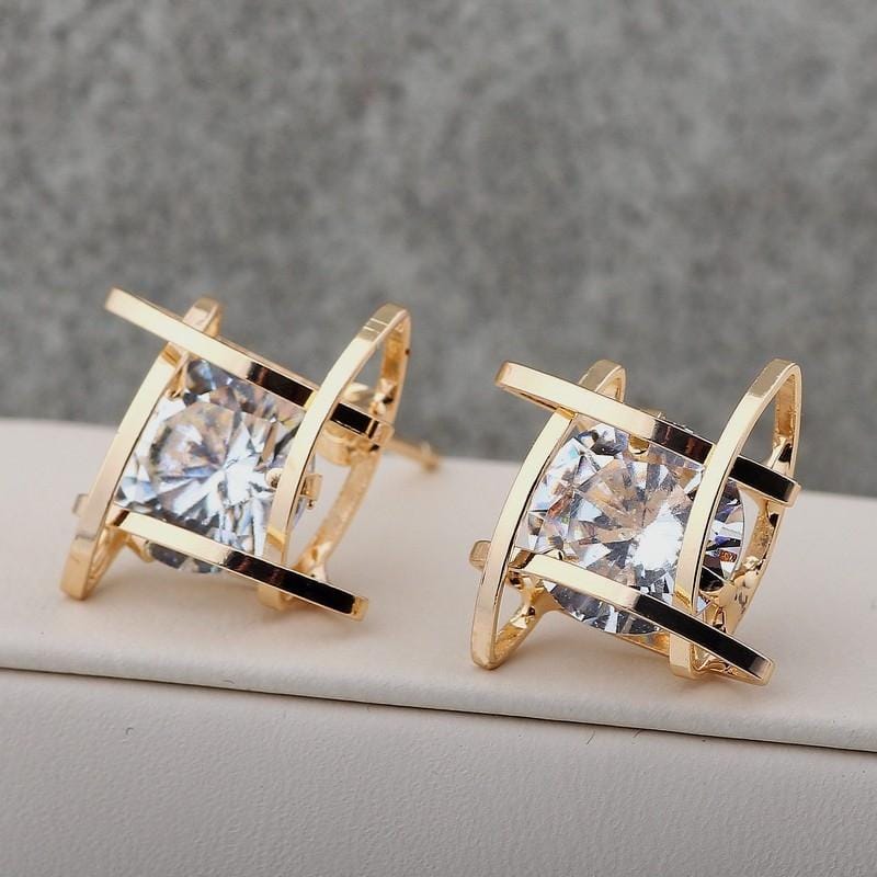 Women Fashion Zircon Earrings Toe (Square Silver)