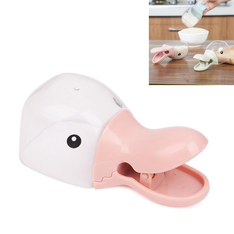 Kitchen Multifunctional Duck Head Shape Plastic Rice Shovel Sealing Clip Household Cute Cartoon Mini Water Scoop (Pink)